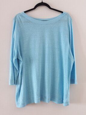 J.JILL LOVE LINEN light turquoise 3/4 sleeve linen top